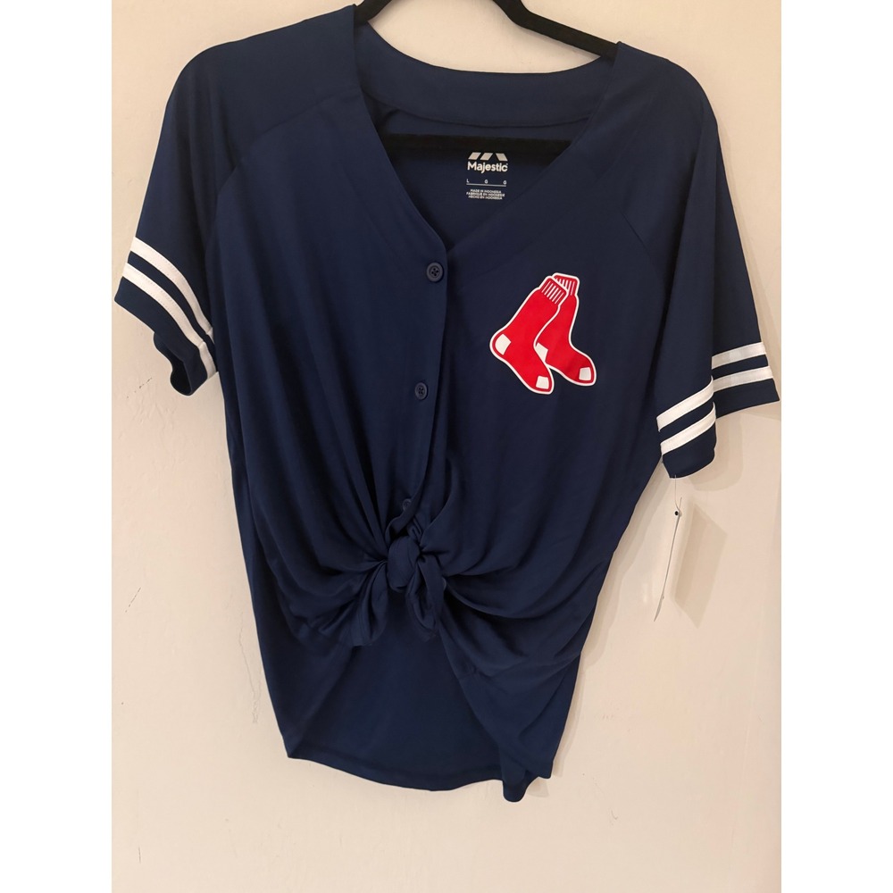 Women's Majestic Boston Red Sox Tie Front Baseball Jersey Top Size Large NWT